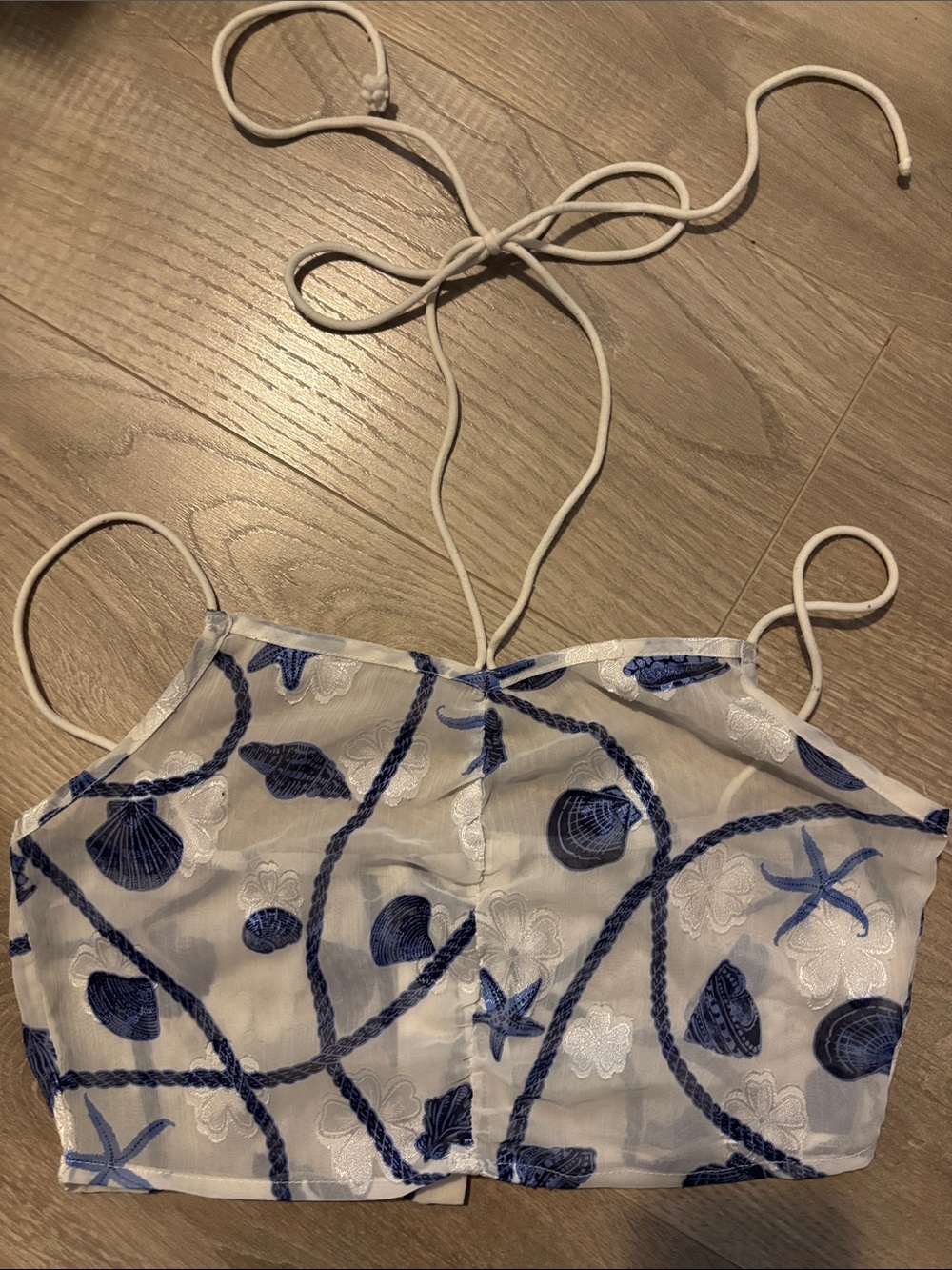 Kids White & Blue Seashell Halter One-Piece